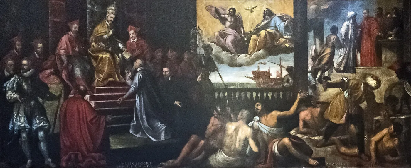 Approval of the Order of the Most Holy Trinity or of the redemption of slaves (1619) by Baldassare d'Anna — original painting reproduced as a hand-painted oil on canvas