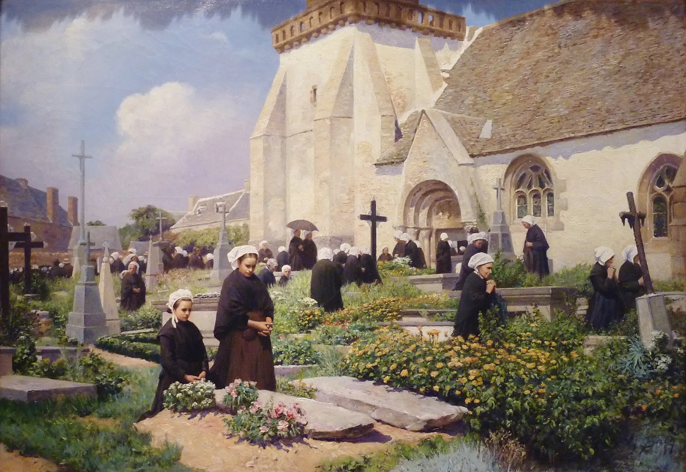 Après la messe, Bretagne (1893) by Armand-Eugène Bach — original painting reproduced as a hand-painted oil on canvas