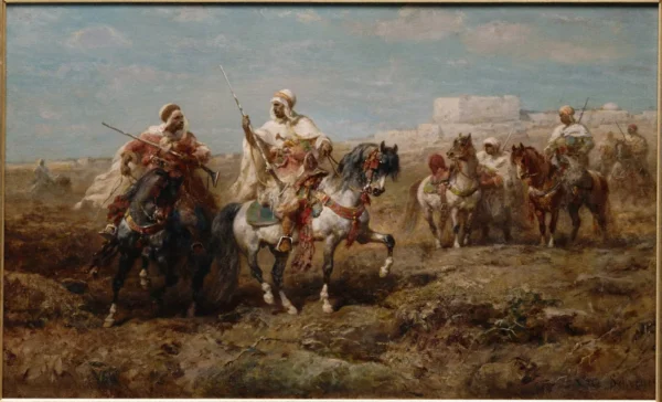 Arabs on Horseback by Adolf Schreyer — original painting reproduced as a hand-painted oil on canvas