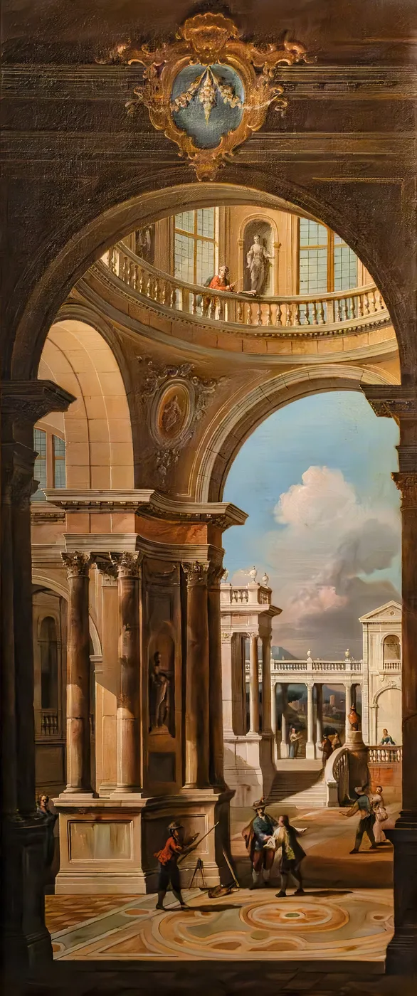 Architectural perspective by Francesco Battaglioli — original painting reproduced as a hand-painted oil on canvas