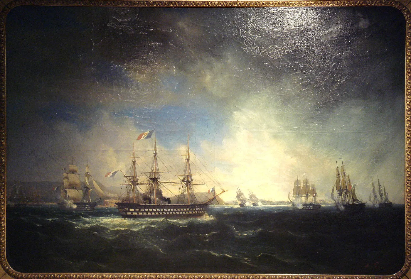 Arrivée du Prince Président en rade de Toulon (1900) by Barthélemy Lauvergne — original painting reproduced as a hand-painted oil on canvas