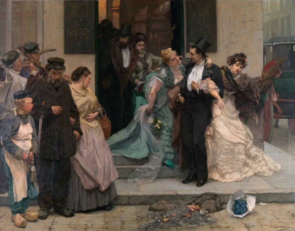At Dawn (1875) by Charles Hermans — original painting reproduced as a hand-painted oil on canvas