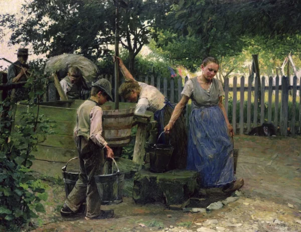 At the Well (1904) by Franz Nölken — original painting reproduced as a hand-painted oil on canvas
