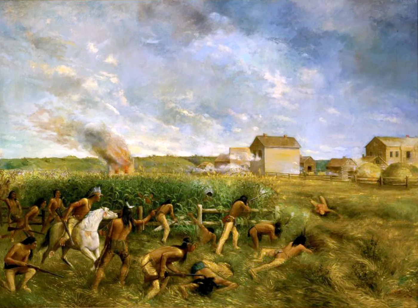 Attack on New Ulm (1904) by Anton Gág — original painting reproduced as a hand-painted oil on canvas