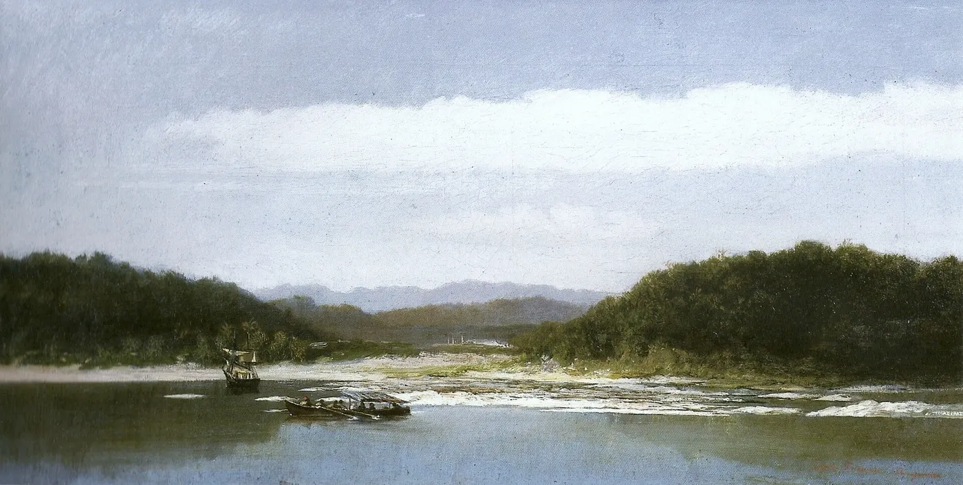 Backwaters of Guanabara Bay by Adolphe Martial-Potémont — original painting reproduced as a hand-painted oil on canvas