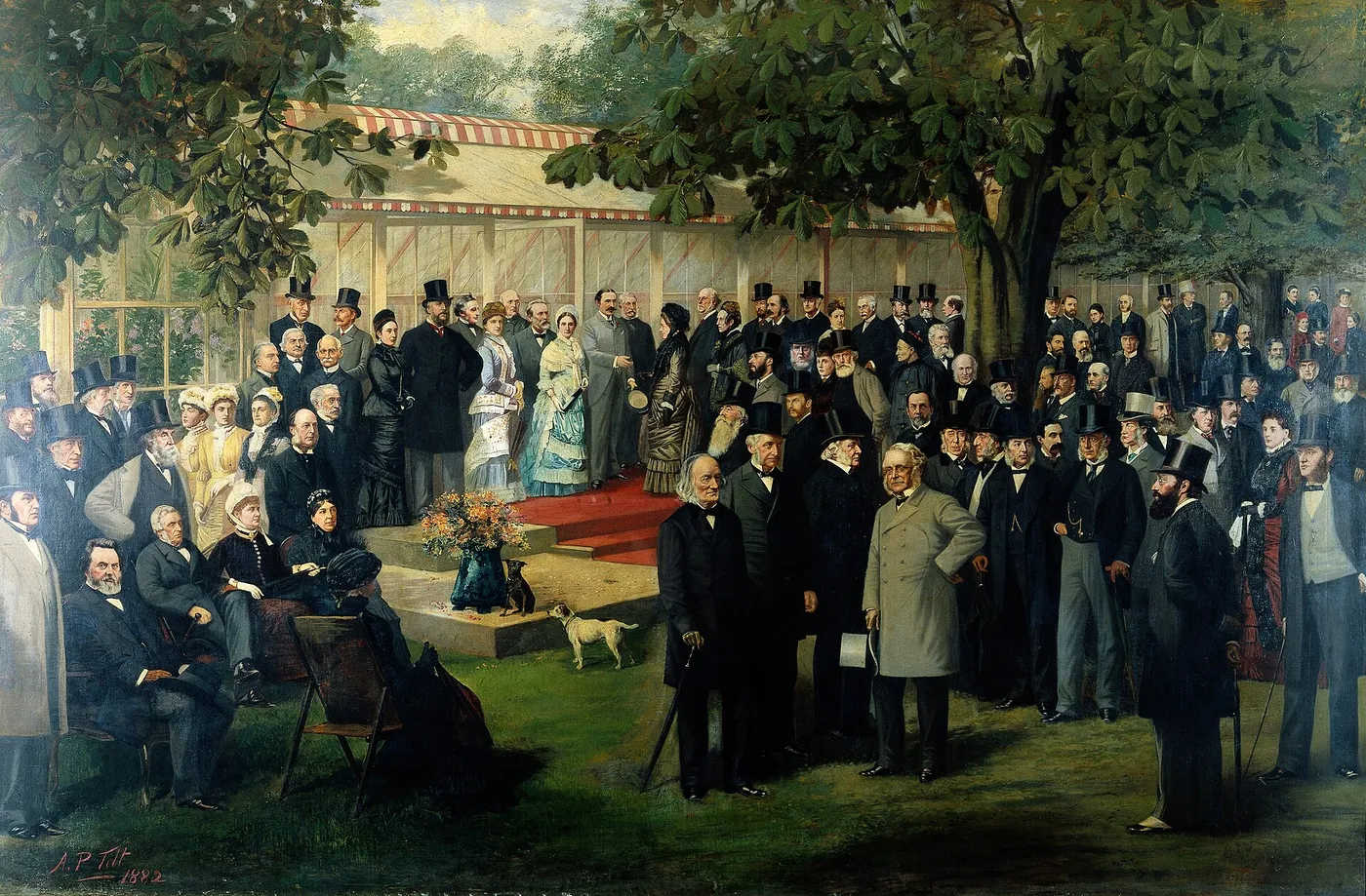Baroness Burdett-Coutts’ garden party at Holly Lodge, Highgate, for members of the International Medical Congress (1881) by Alfred Preston Tilt — original painting reproduced as a hand-painted oil on canvas