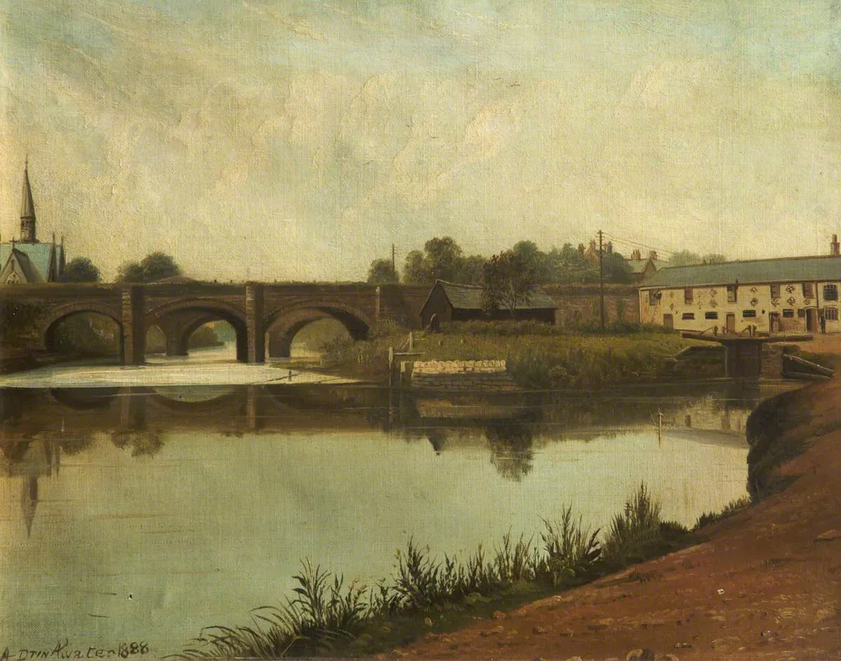 Barton Aqueduct and Bridge (1888) by Albert Milton Drinkwater — original painting reproduced as a hand-painted oil on canvas