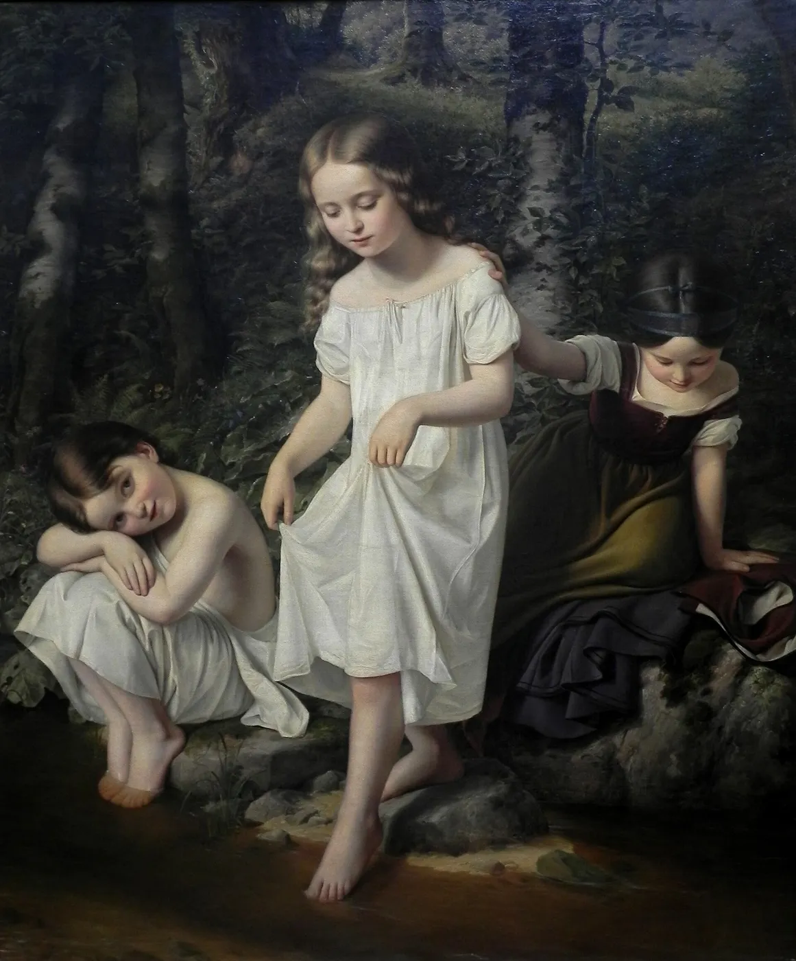 Bathing children (1834) by Eduard Steinbrück — original painting reproduced as a hand-painted oil on canvas