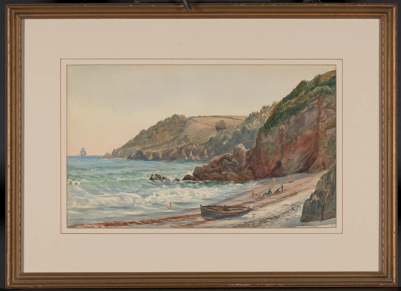 Bathing Place, Anstey’s Cove by Charles Reginald Aston — original watercolour reproduced as a hand-painted oil on canvas