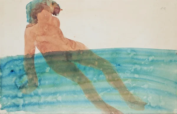 Bathing Woman (1900) by Auguste Rodin — original watercolour reproduced as a hand-painted oil on canvas