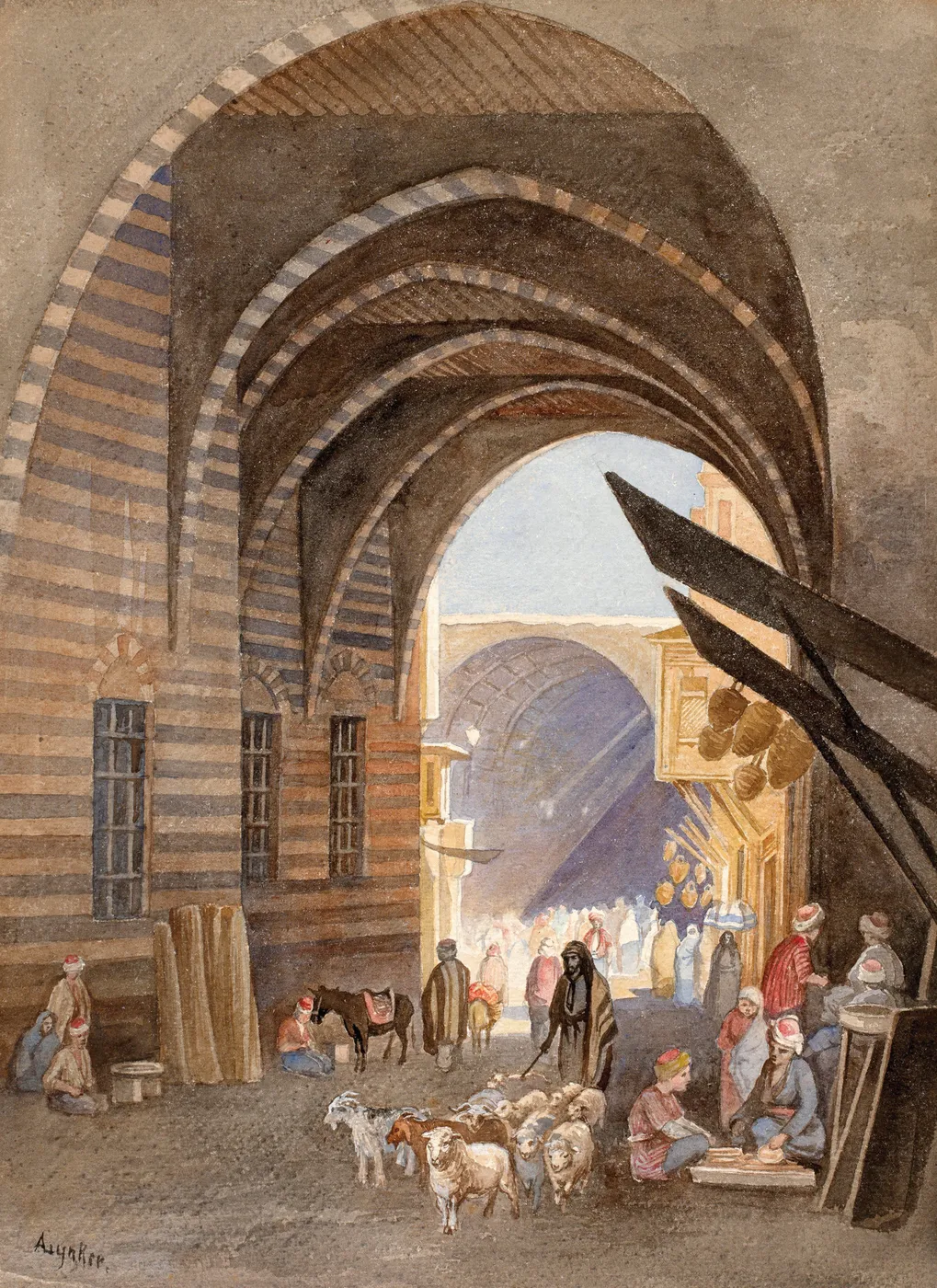 Bazar (1850) by Anna Lynker — original painting reproduced as a hand-painted oil on canvas
