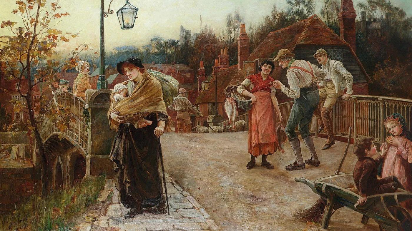 Belle of the Village (1883) by Alice Havers — original painting reproduced as a hand-painted oil on canvas