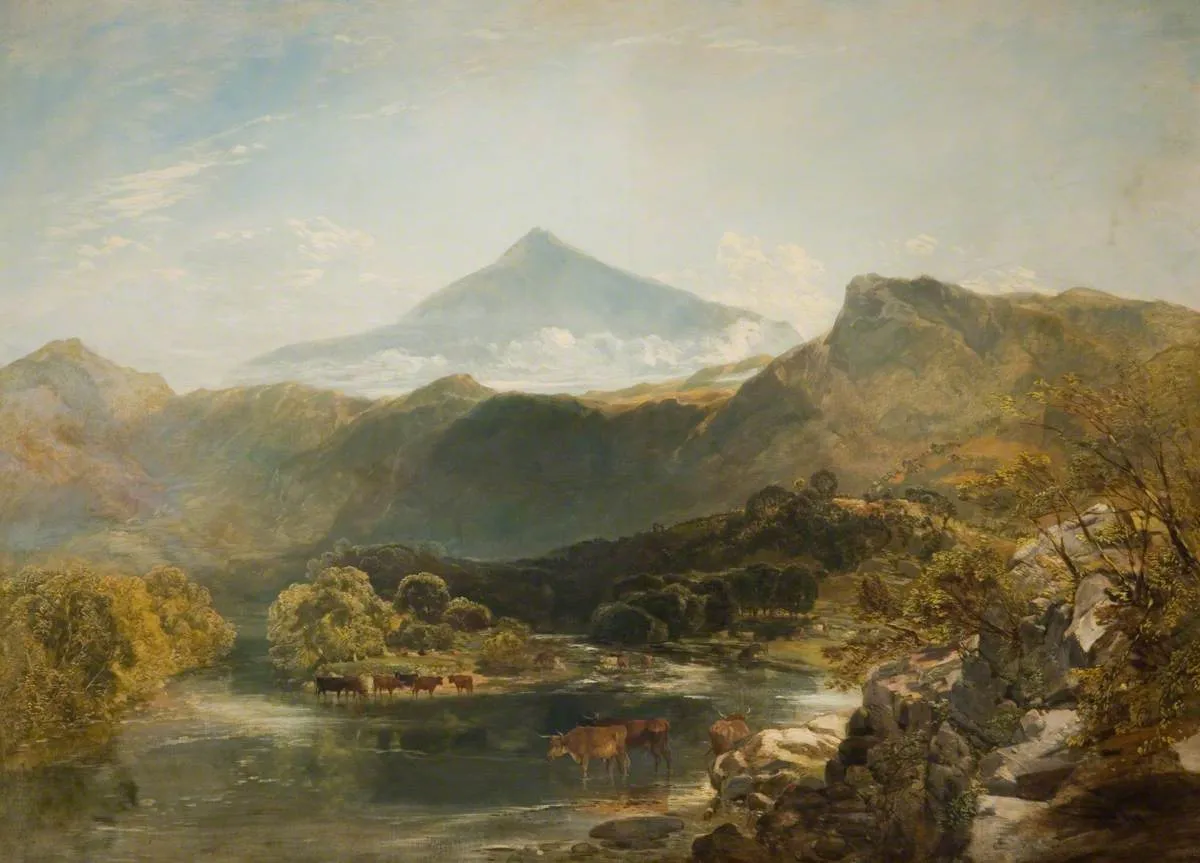Ben Nevis and Mountain Stream (1855) by Charles Marshall — original painting reproduced as a hand-painted oil on canvas