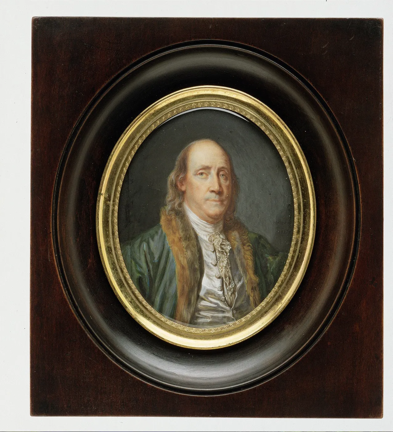 Benjamin Franklin (1706–1790), after a Painting by Greuze of 1777 (1777) by Charles Paul Jérôme de Bréa — original painting reproduced as a hand-painted oil on canvas