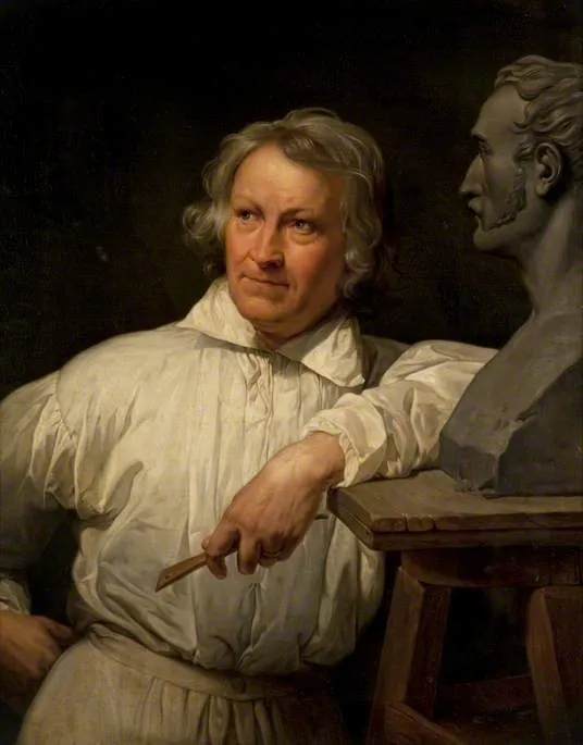 Bertel Thorvaldsen (1770–1844), Sculptor (copy of Horace Vernet) (1857) by Christian Wilhelm Schenström — original painting reproduced as a hand-painted oil on canvas