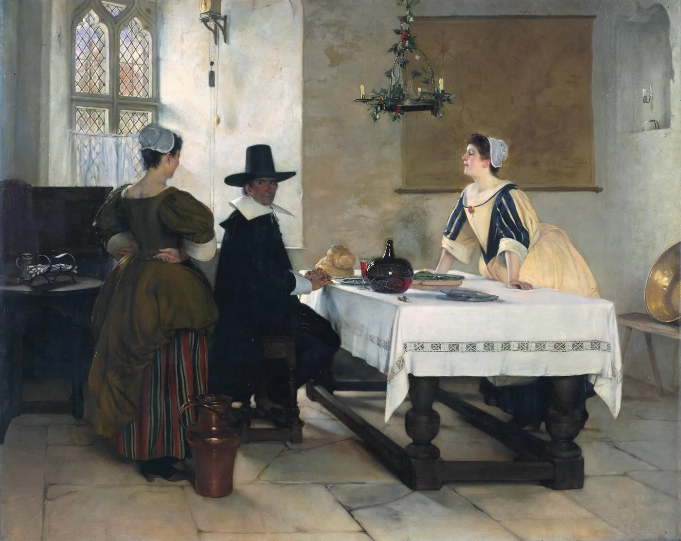 Between Two Fires (1892) by Francis Davis Millet — original painting reproduced as a hand-painted oil on canvas
