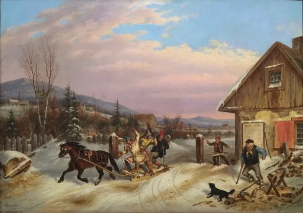 Bilking the Toll (1860) by Cornelius Krieghoff — original painting reproduced as a hand-painted oil on canvas
