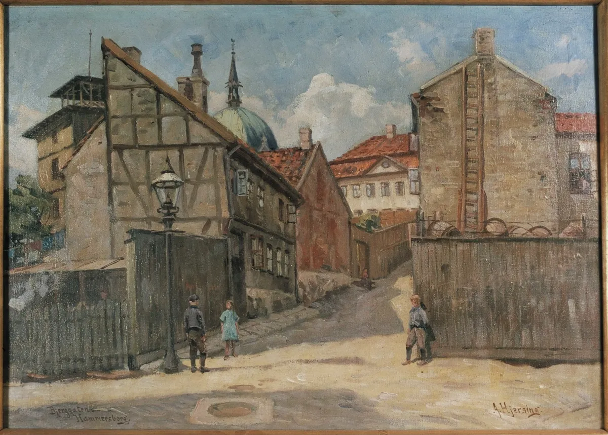 Bjerggaten (1900) by Arne Hjersing — original painting reproduced as a hand-painted oil on canvas