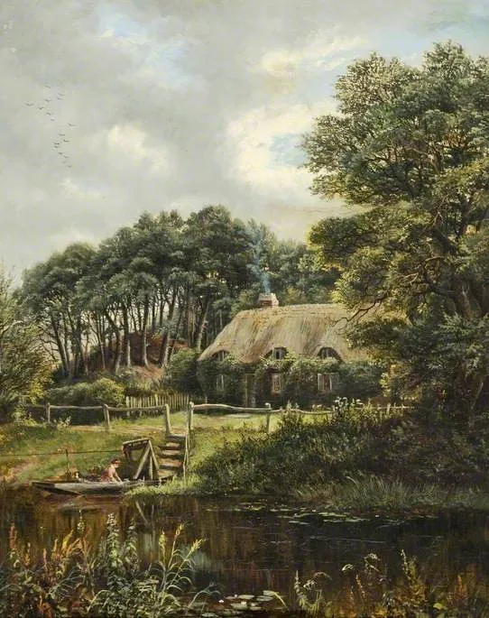 Blackwater Ferry, Christchurch, Dorset (1879) by Arthur Henry Davis — original painting reproduced as a hand-painted oil on canvas