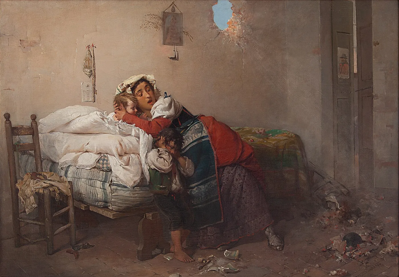 Bomb that broke through a domestic wall (1927) by Felice Zennaro — original painting reproduced as a hand-painted oil on canvas