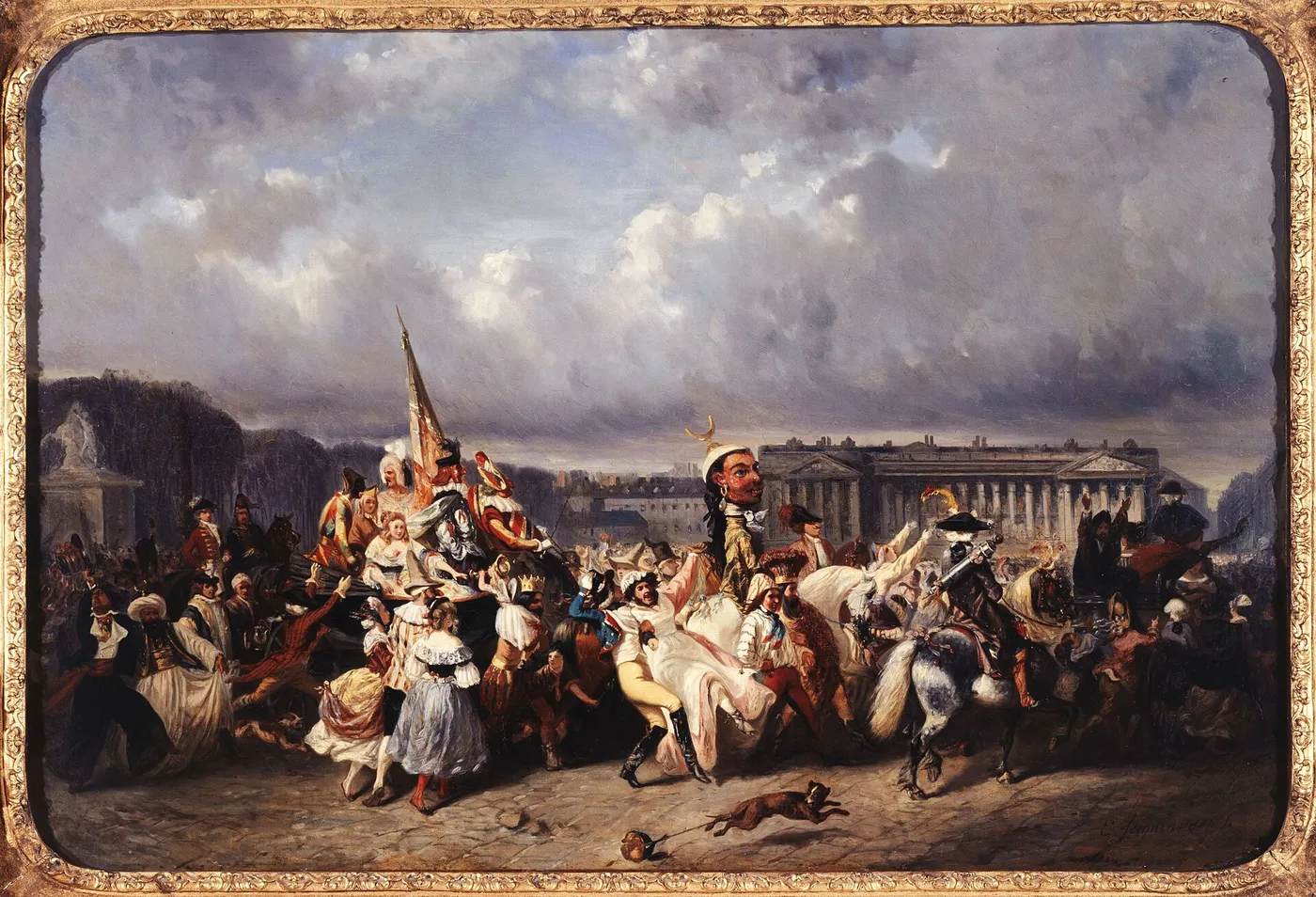 Carnaval place de la Concorde (1840) by Ernest Seigneurgens — original painting reproduced as a hand-painted oil on canvas