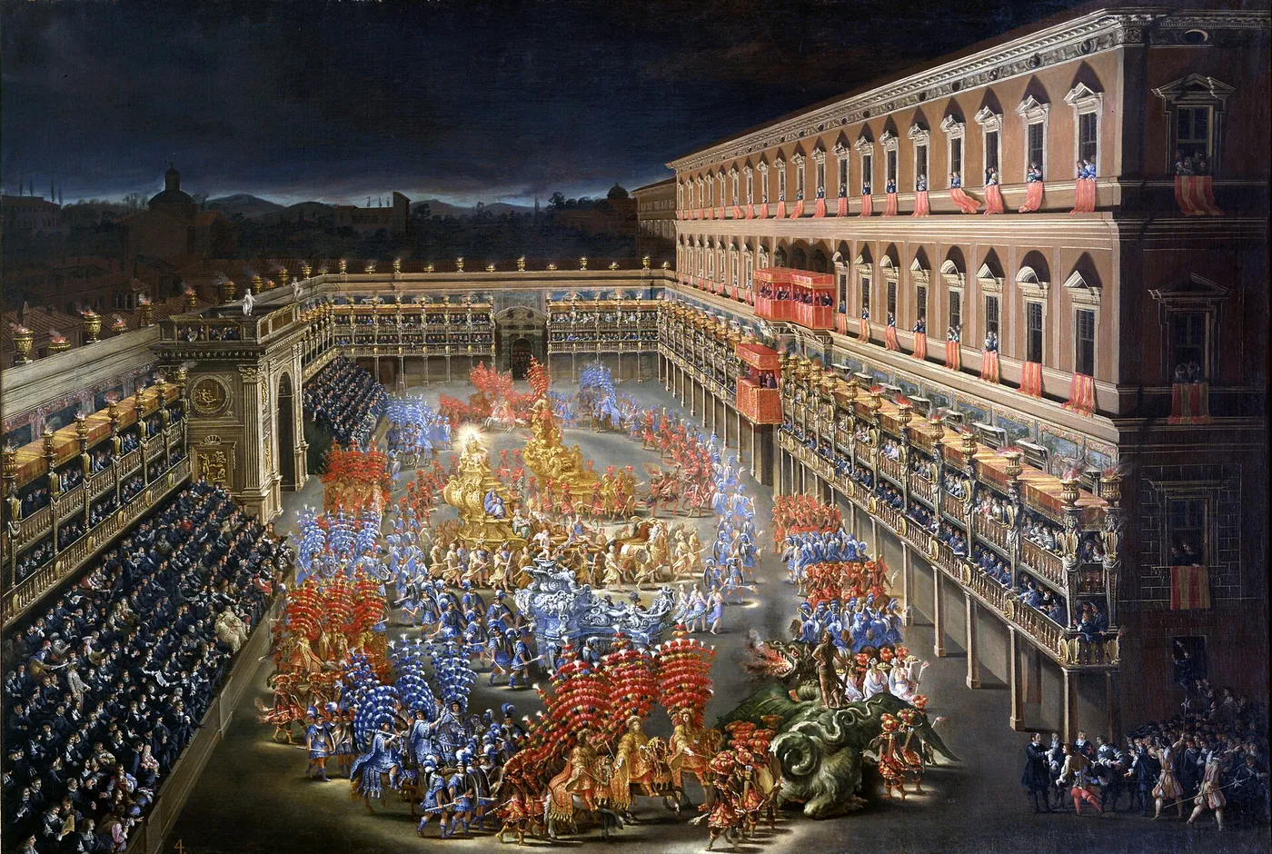 Carousel in the courtyard of the Palazzo Barberini in honour of Christina of Sweden on 28 February 1656 (1656) by Filippo Gagliardi — original painting reproduced as a hand-painted oil on canvas