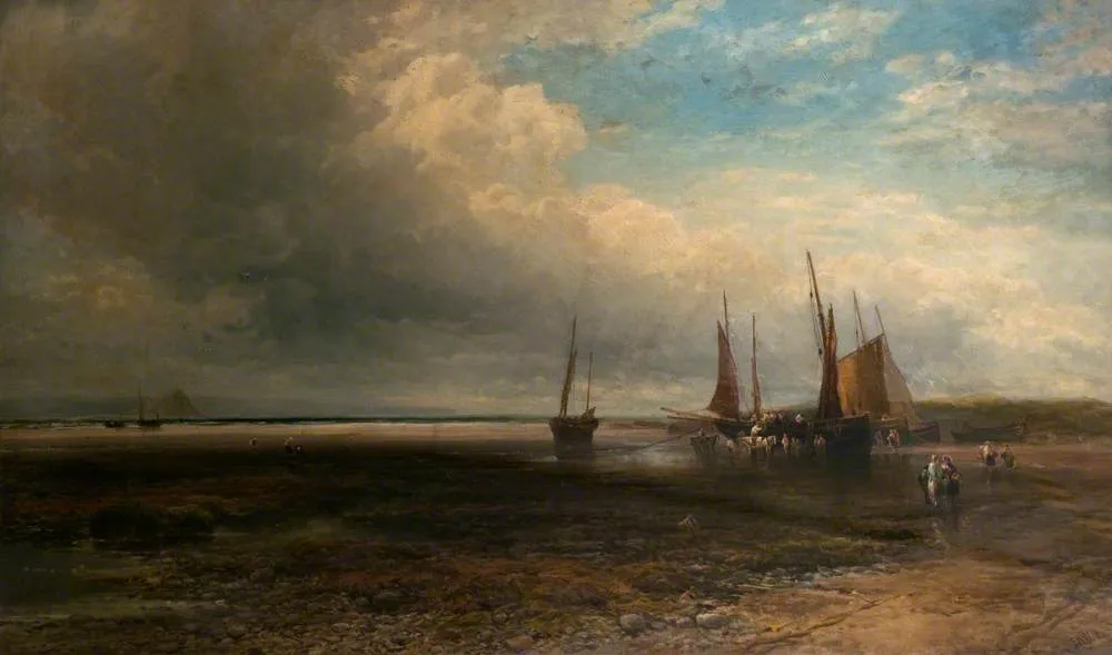 Carting Fish, Mount’s Bay, Cornwall (1882) by Edmund Morison Wimperis — original painting reproduced as a hand-painted oil on canvas