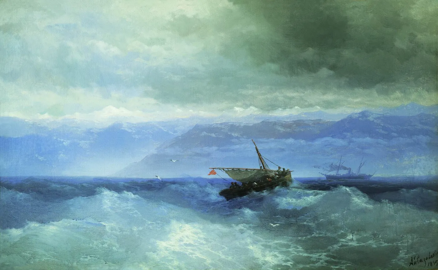 Caucasus from the Sea (1894) by Ivan Aivazovsky — original painting reproduced as a hand-painted oil on canvas