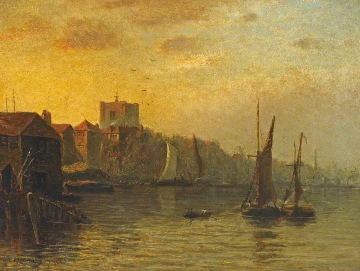 Chelsea Church (1872) by Charles Edward Holloway — original painting reproduced as a hand-painted oil on canvas