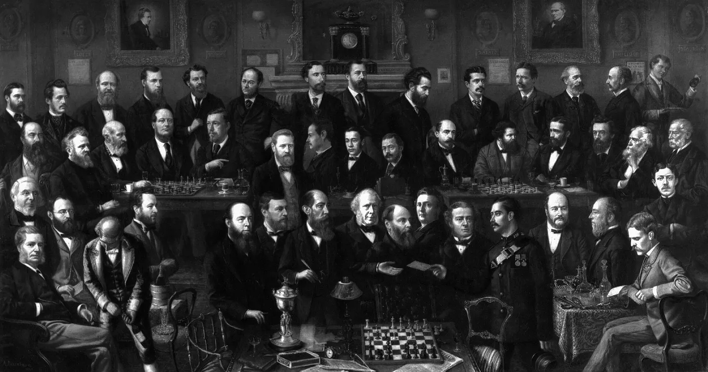 Chess players (1877) by Anthony Rosenbaum — original painting reproduced as a hand-painted oil on canvas