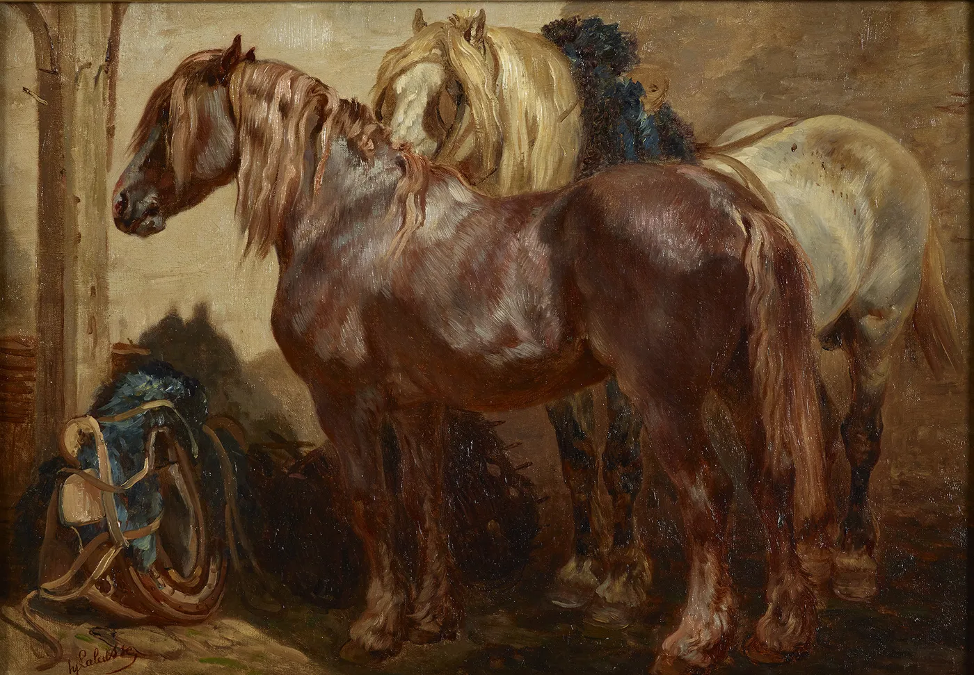 Chevaux type postier à l’écurie (2021.0030.1) (1840) by François Hippolyte Lalaisse — original painting reproduced as a hand-painted oil on canvas
