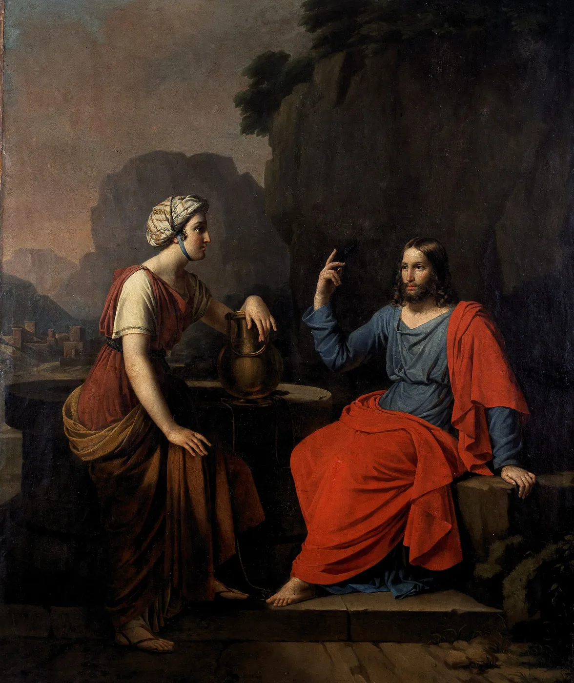 Christ and the Woman of Samaria (1823) by François Antoine Bodumont — original painting reproduced as a hand-painted oil on canvas