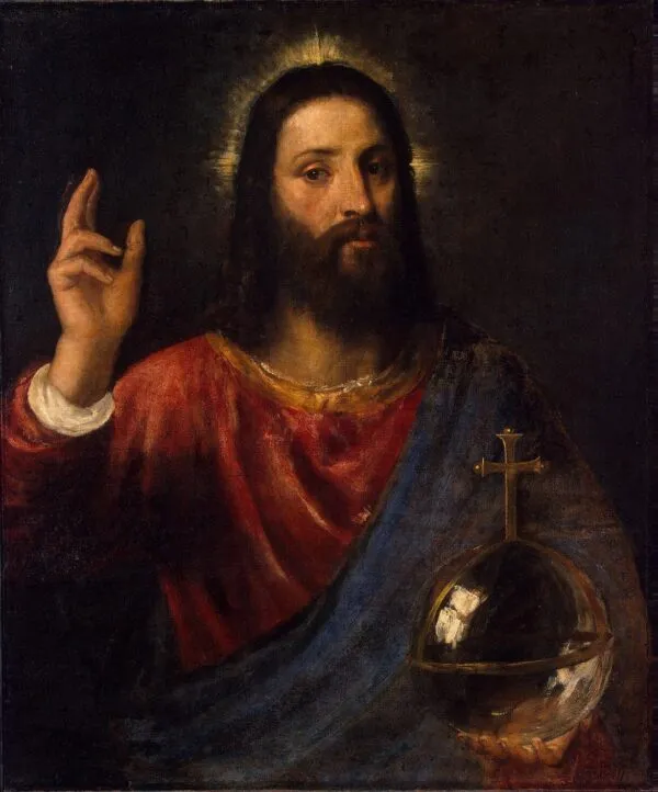 Christ Blessing (1570) by Titian — original painting reproduced as a hand-painted oil on canvas