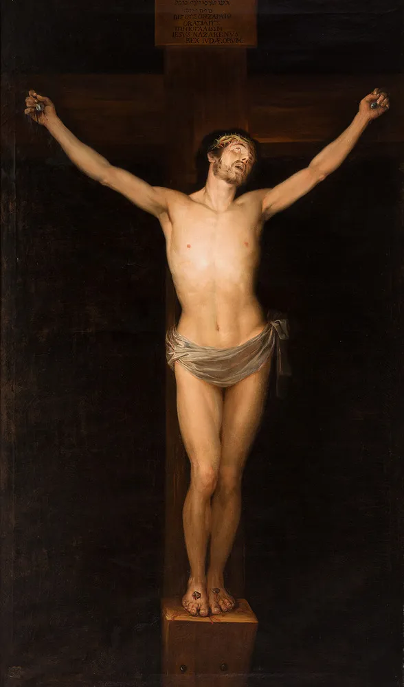 Christ Crucified, in agony (1804) by Felipe Abás Aranda — original painting reproduced as a hand-painted oil on canvas