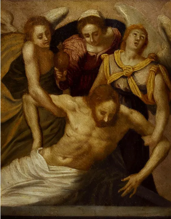 Christ lifted up by angels (1609) by Abraham Vinck — original painting reproduced as a hand-painted oil on canvas