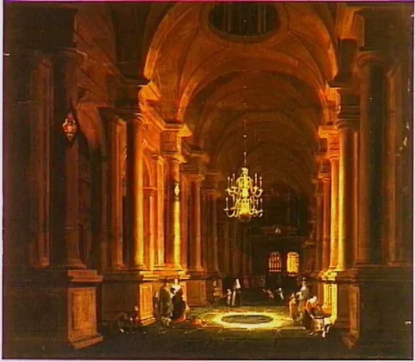 Church interior at night — Anthonie de Lorme