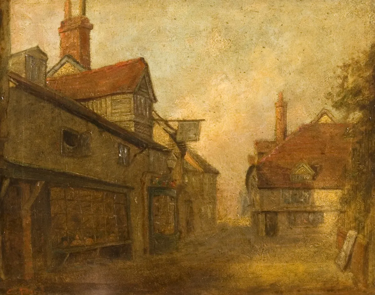 Churchyard, Hitchin by Charles Bird — original painting reproduced as a hand-painted oil on canvas