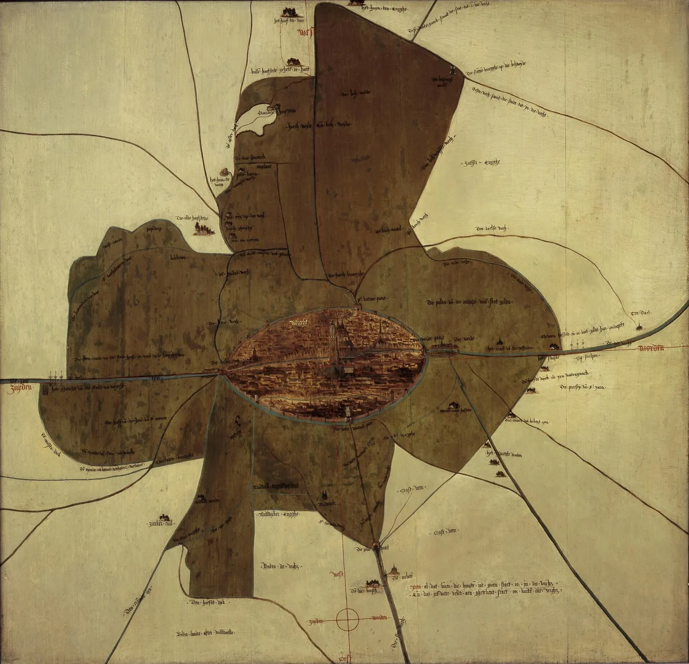 City Map of Utrecht (1541) by Evert van Schayck — original painting reproduced as a hand-painted oil on canvas