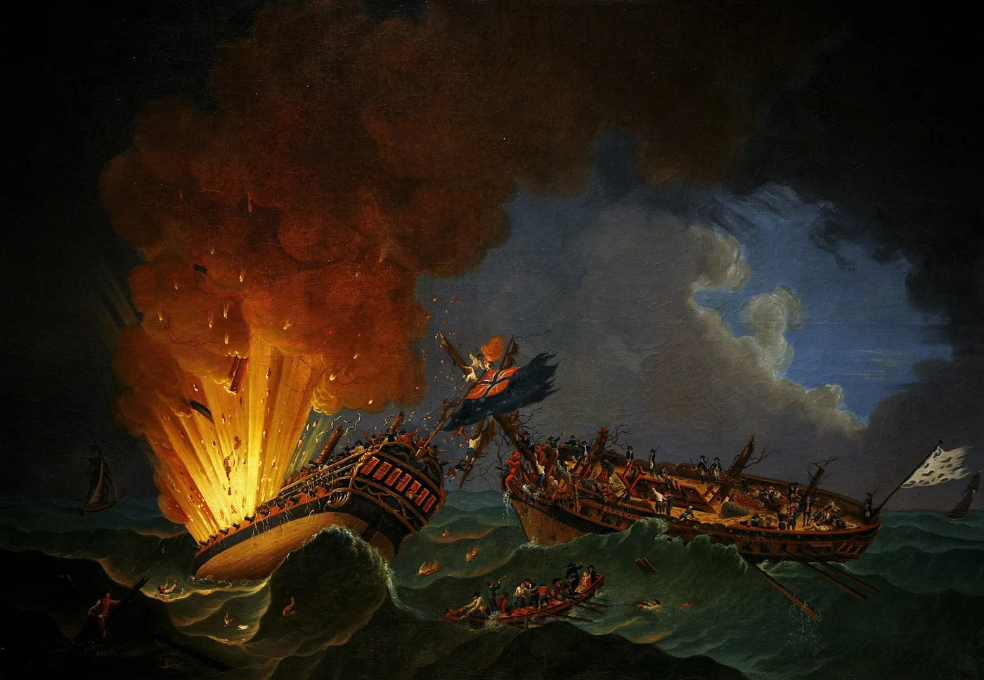 Combat de La Surveillante contre le Québec (1789) by Auguste-Louis de Rossel de Cercy — original painting reproduced as a hand-painted oil on canvas