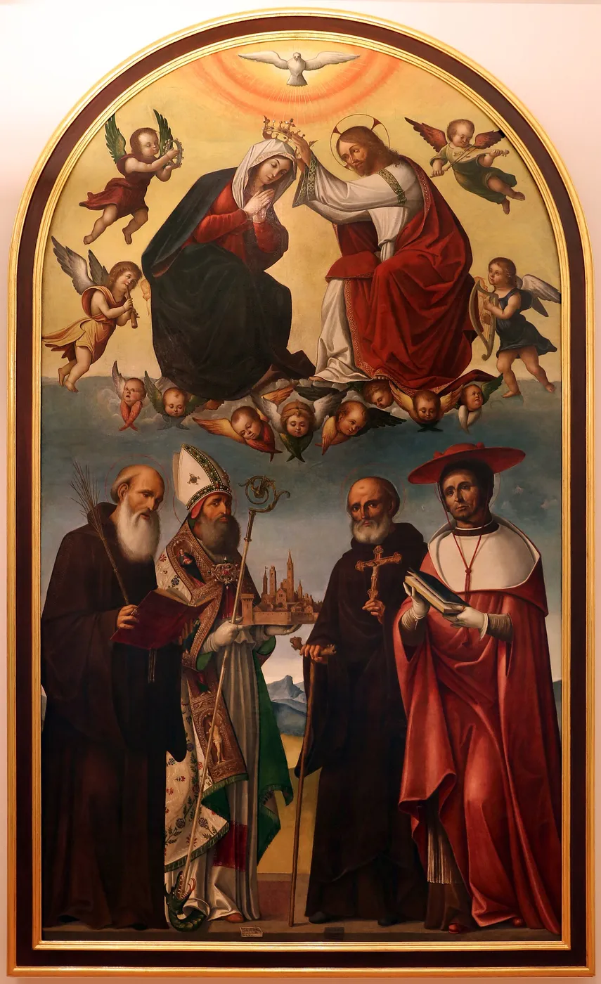 Coronation of Mary (1512) by Baldassarre Carrari — original painting reproduced as a hand-painted oil on canvas