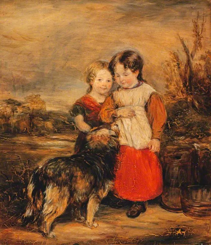 Cottage Children (1830) by Andrew Somerville — original painting reproduced as a hand-painted oil on canvas