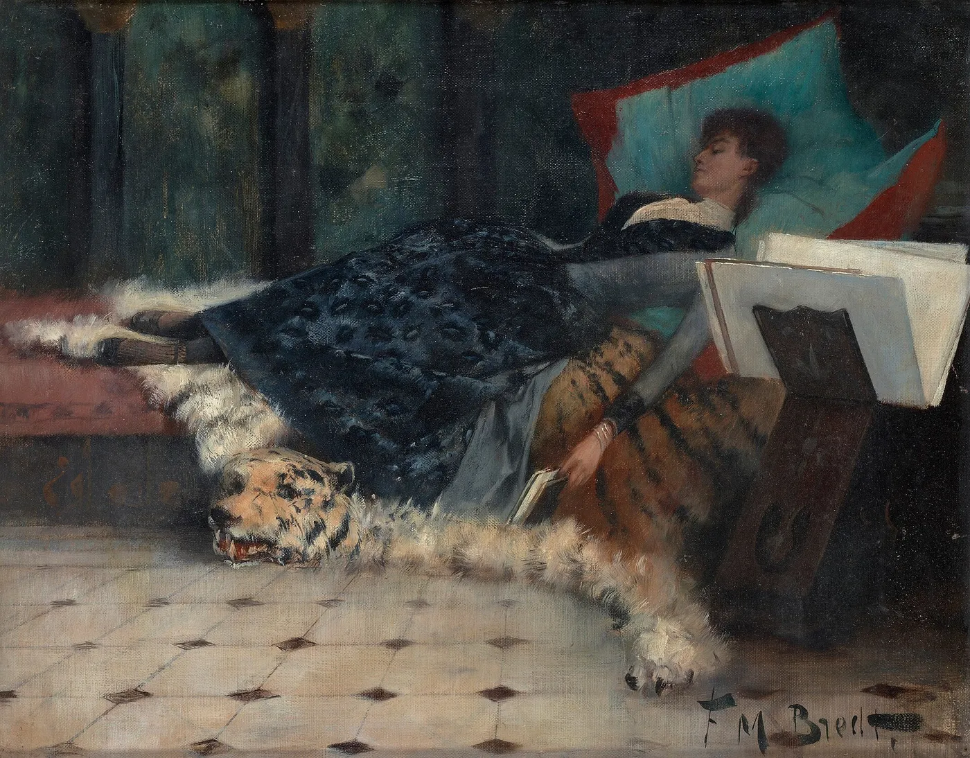 Couch with resting lady (1921) by Ferdinand Max Bredt — original painting reproduced as a hand-painted oil on canvas