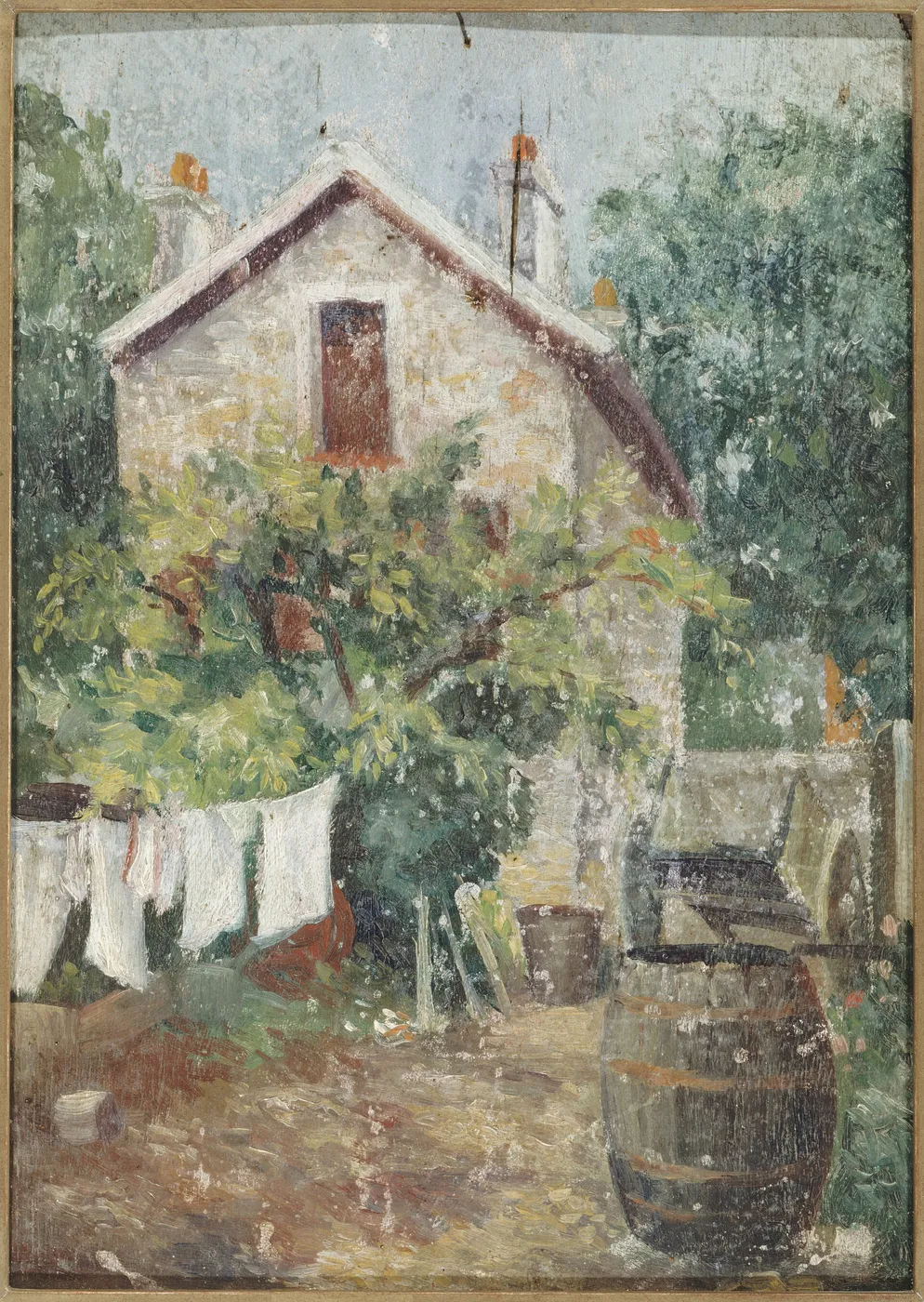 Cour de maison avec linge séchant (1900) by Eugène Atget — original painting reproduced as a hand-painted oil on canvas
