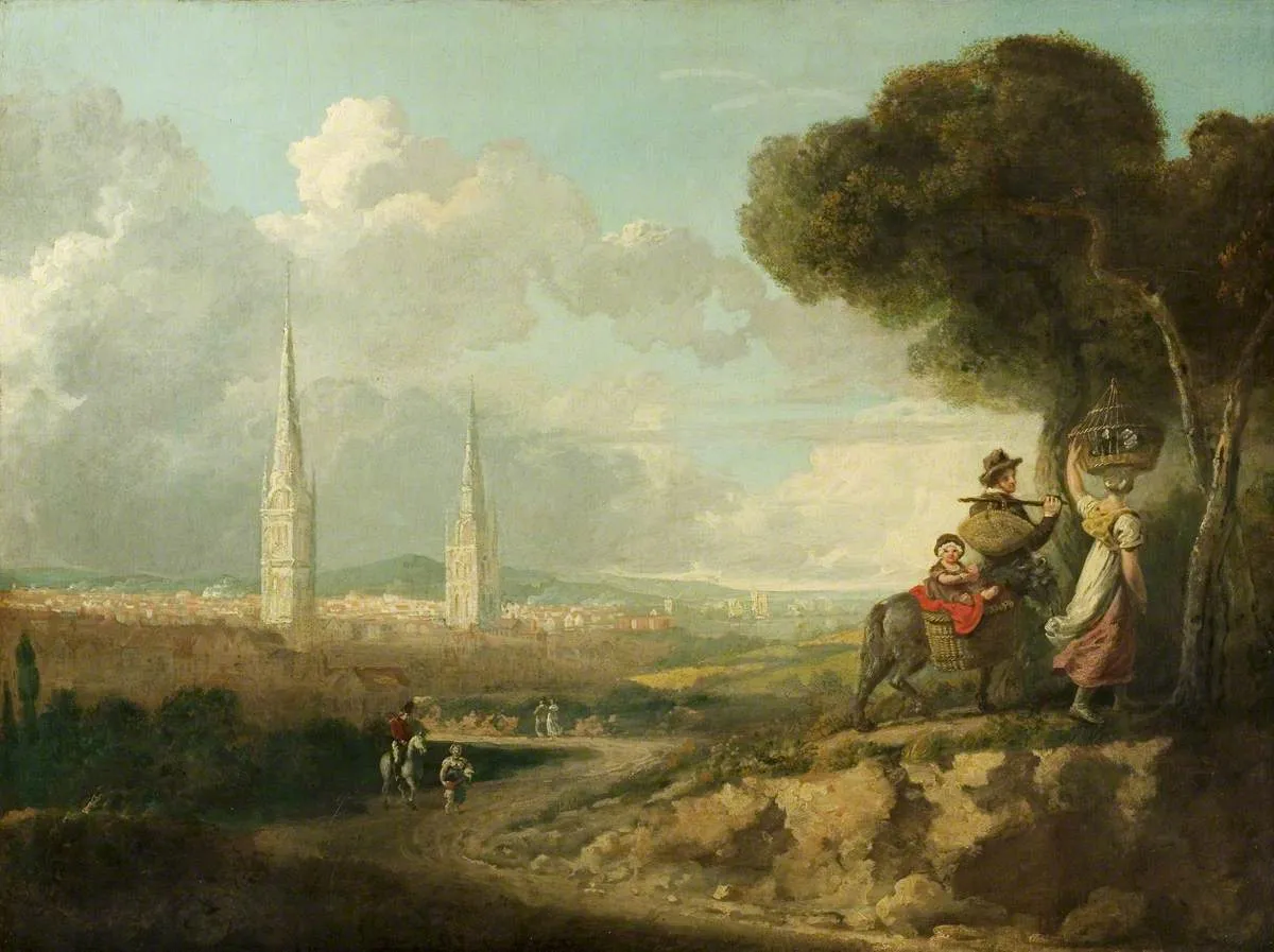 Coventry from Hillfields, Warwickshire (1807) by Edward Rudge — original painting reproduced as a hand-painted oil on canvas