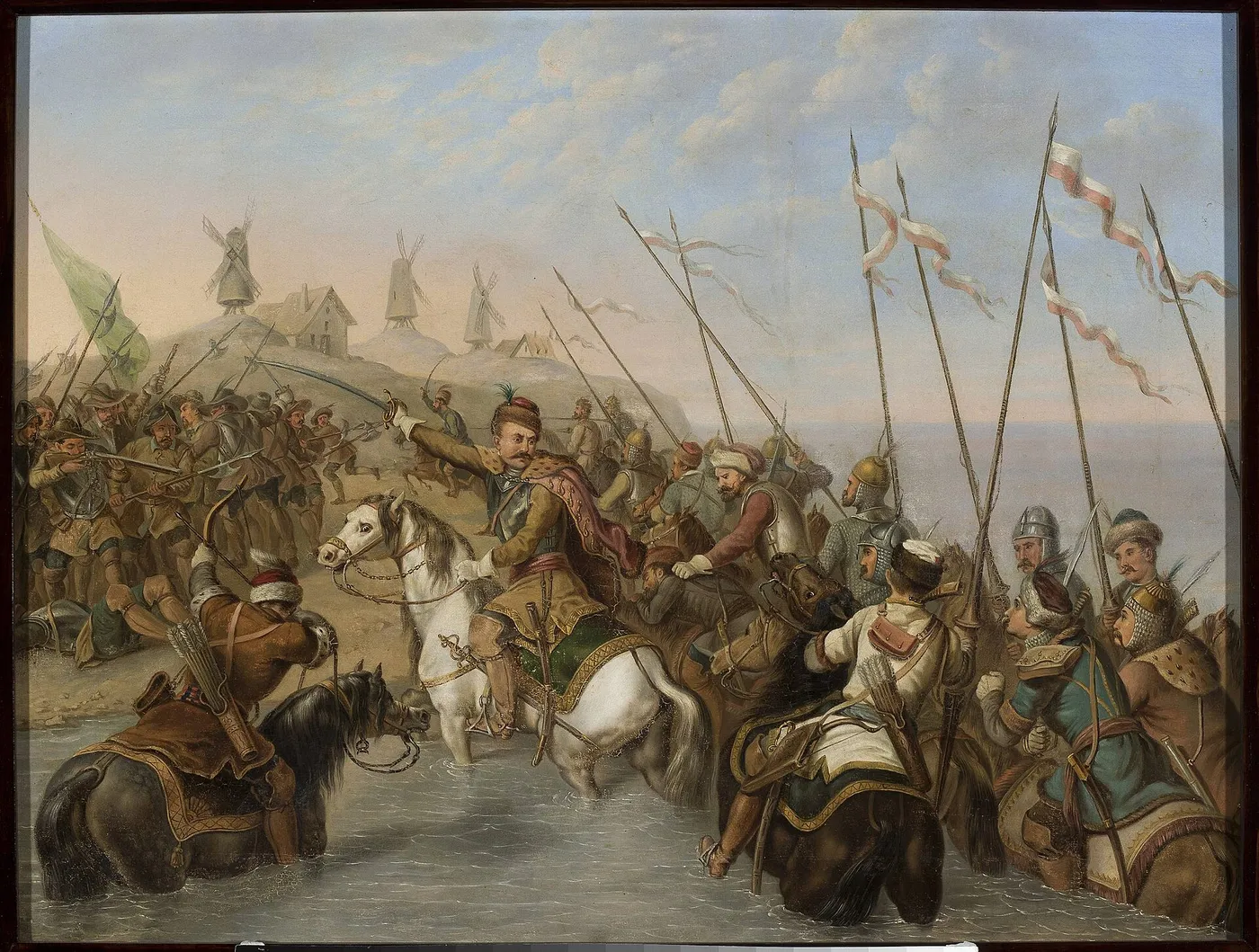 Crossing the river (1850) by Antoni Zaleski — original painting reproduced as a hand-painted oil on canvas