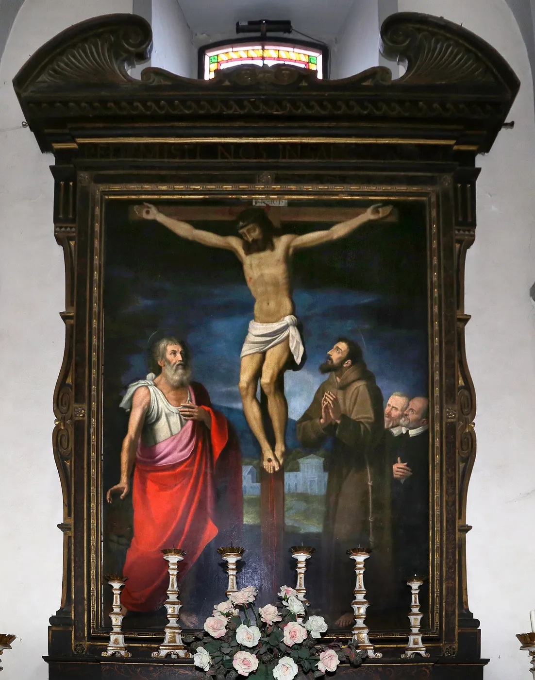Crucifixion between Saint Jerome, Saint Francis and two Donors (1609) by Cosimo Gamberucci — original painting reproduced as a hand-painted oil on canvas
