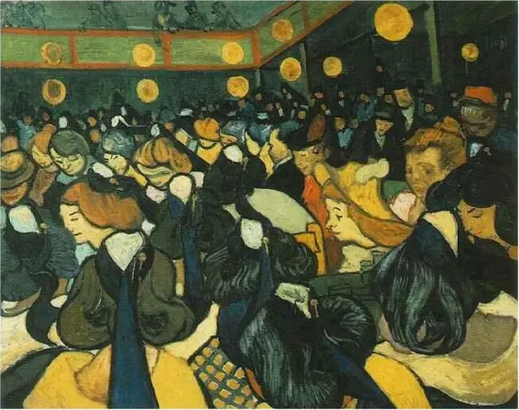 Dance Hall in Arles (1888) by Vincent van Gogh — original painting reproduced as a hand-painted oil on canvas
