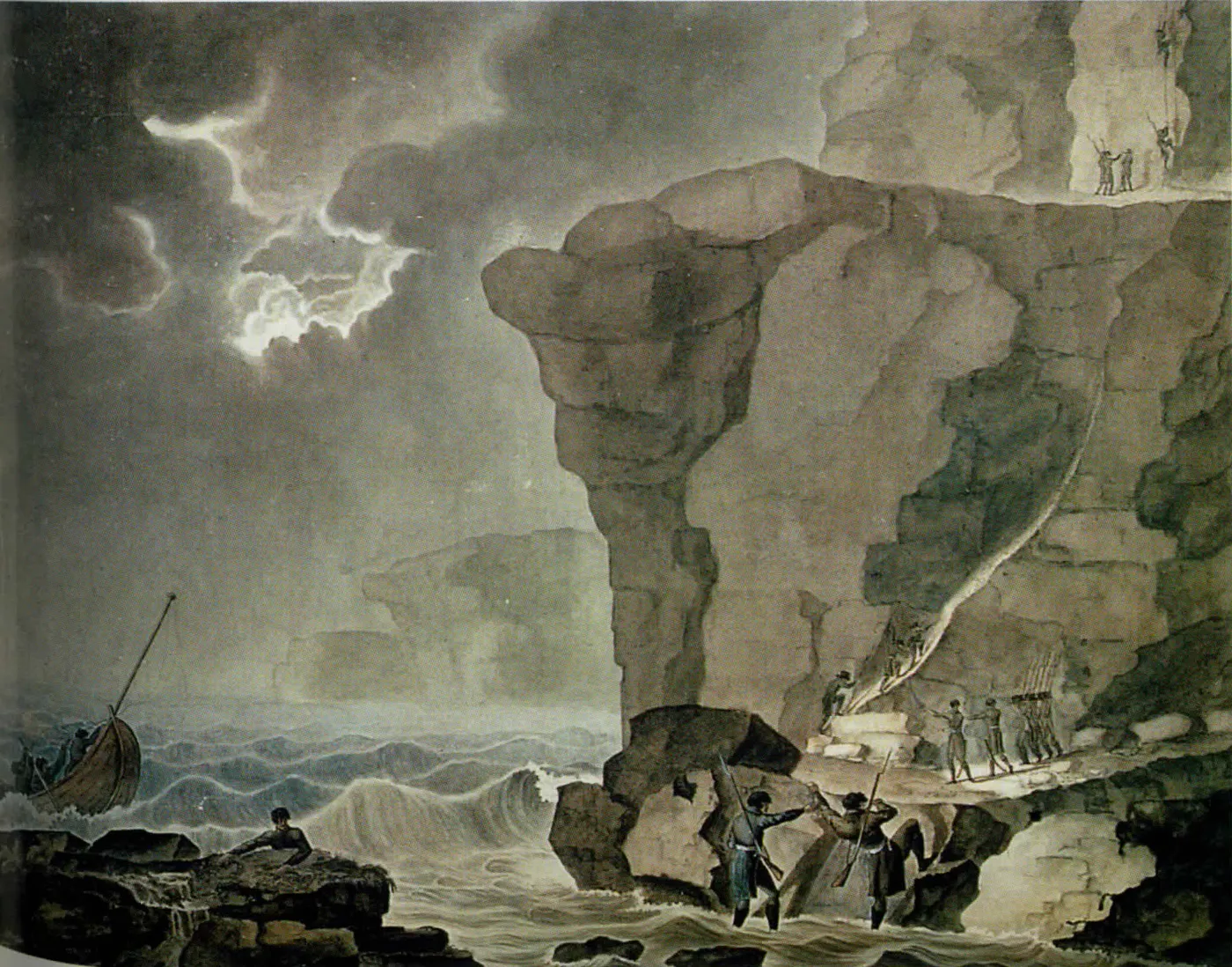 Débarquement de Cadoudal et des conjurés à Biville (1850) by Armand de Polignac — original watercolour reproduced as a hand-painted oil on canvas