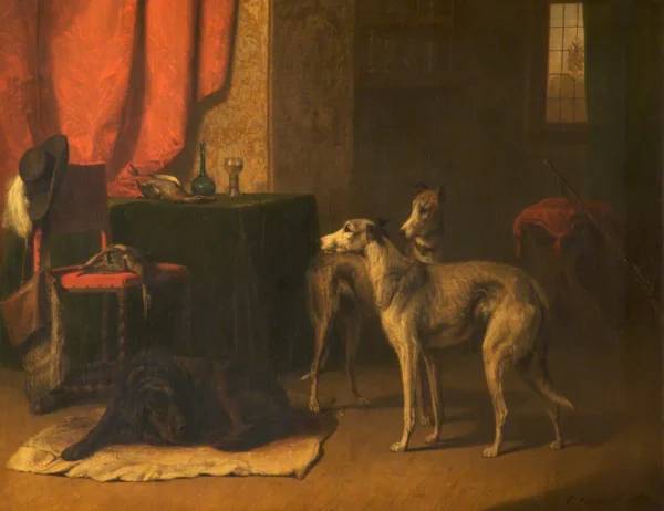Deerhounds and Dead Game (1851) by Conradijn Cunaeus — original painting reproduced as a hand-painted oil on canvas