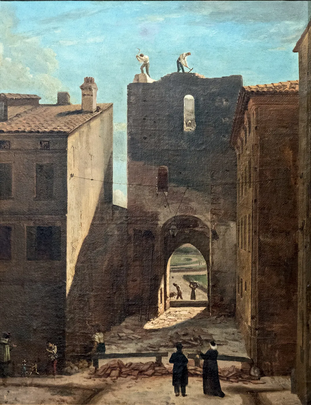Démolition de la porte Montoulieu (1826) by Félix Saurines — original painting reproduced as a hand-painted oil on canvas